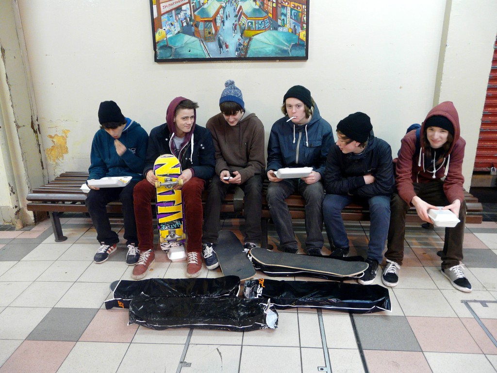 skaters hanging around in Grainger market